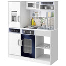 Set Cucina Giocattolo in Legno con Fornello con Luci e Suoni, Lavello con Circolo d'Acqua e Accessori, Bianco      
