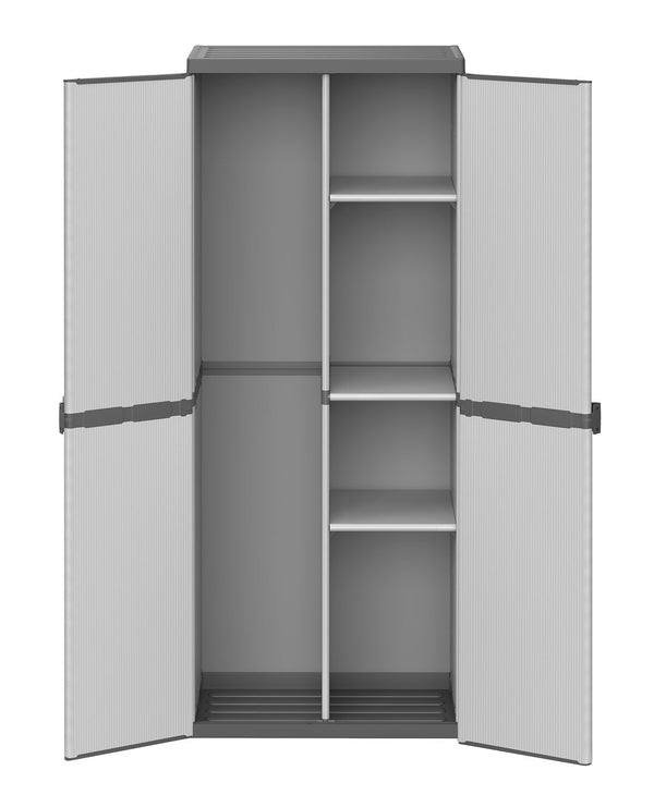 Armadio Portascope da Esterno 68x40x165 cm 2 Ante 4 Ripiani in Resina Grigio sconto