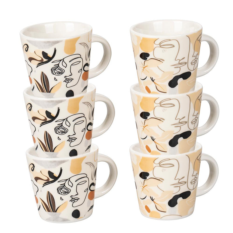 Set 6 Tazzine da Caffè Ø5,8x5,8 cm in Bone China VdE Tivoli 1996 Face to grey