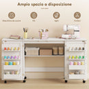 Tavolo da Cucito Pieghevole per Macchina da Cucire con Ripiani 20 Pioli Ruote con Blocco Bianco      