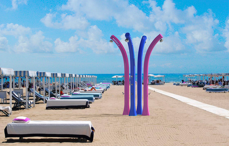 Doccia Solare da Giardino 28L Miscelatore Temporizzato e Lavapiedi Arkema Happy Beach Blue Ocean