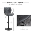 Set 2 Sgabelli Imbottite da Bar 44x50,5x90-110 cm in Similpelle Grigio