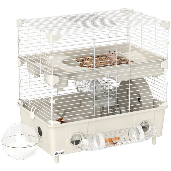 prezzo Gabbia per Criceti a 2 Livelli 44,5x28x44 cm 3 Porte Ruota e Tubi in Acciaio e PP Crema e Bianco