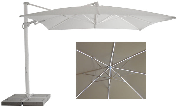 Ombrellone da Giardino Decentrato con LED 3,3x3,3m in Alluminio Telo in Poliestere Trastevere Bianco prezzo