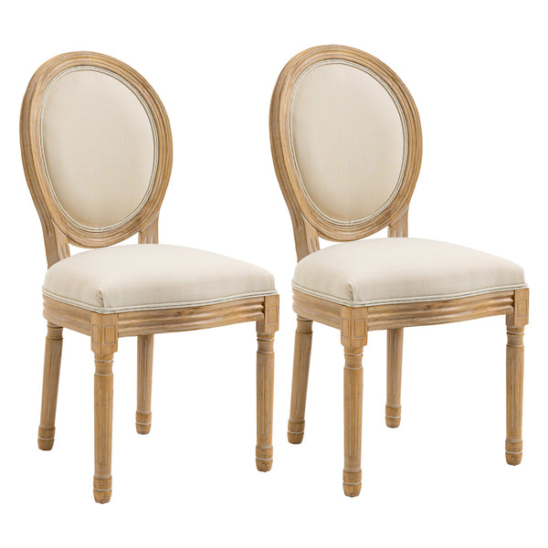 Set 2 Sedie Retrò Imbottite 49x56x96 cm in Legno e Tessuto Bianco Panna acquista