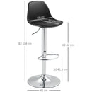 Set 2 Sgabelli da Bar 38x42x82-104 cm con Schienale e Poggiapiedi in PP Pelle PU e Acciaio Nero      