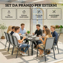 Set 9 Pezzi da Esterno con 8 Sedie Impilabili in Texteline e Tavolino da Caffè con Piano in Vetro Grigio Chiaro      