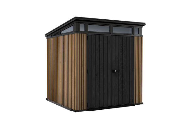 Casetta Box da Giardino 216x218x226 cm Keter Signature Venetian Pent 7x7 Effetto Legno Marrone e Antracite online