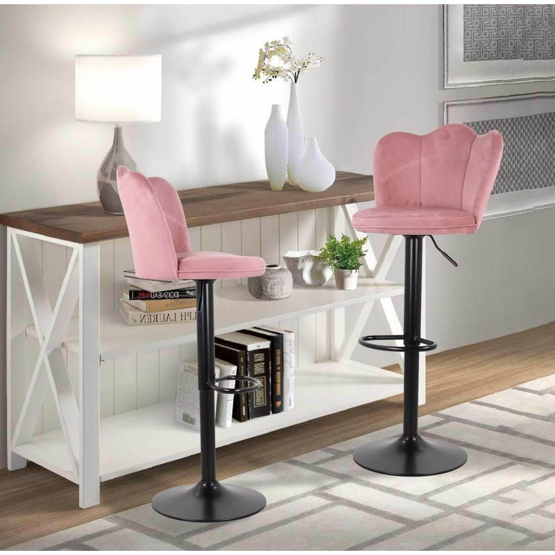 Set 2 Sgabelli 38x38x60/80 cm in Velluto Base Nera Cipria