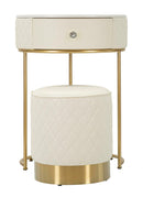 Comodino Toeletta con Puff Sharon Ø52x70 cm - Ø36x39 cm in Pino e MDF e Metallo e Plastica      