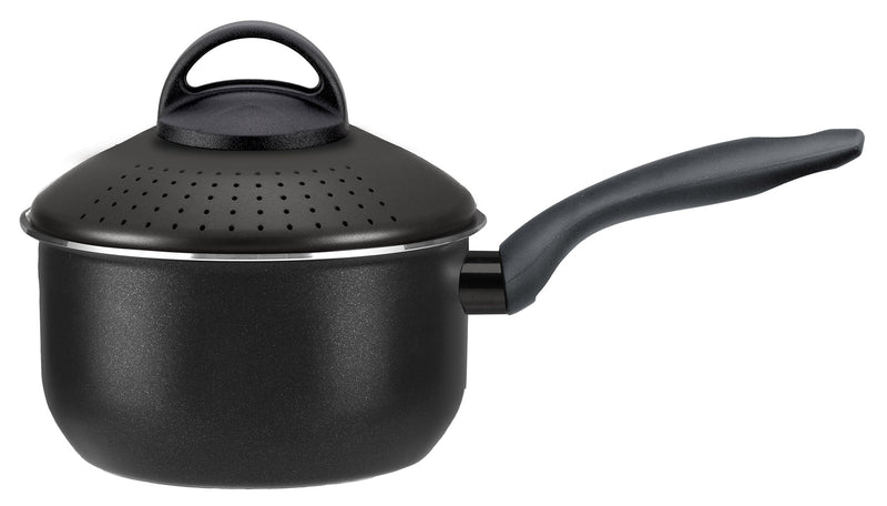 Pentola Pastì in Alluminio Ø 16 cm Antiaderente Induzione Coperchio Colapasta Silex Diamantide Nera