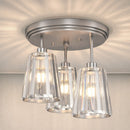 Plafoniera LED da Soffitto Ø32 cm con 3 Luci Attacchi E27 Senza Lampadina in Metallo e Vetro di Cristallo Argento      