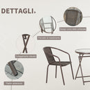 Set Tavolo e 2 Sedie Pieghevoli da Giardino in Acciaio e Rattan Marrone