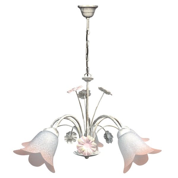 sconto Lampadario 5xE14 Montatura Bianco Oro Vetro Scavo Sintetico Bianco Sfumato Rosa E-Energy Vera