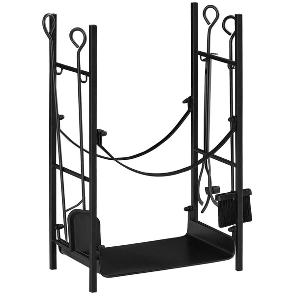 acquista Portalegna per Camino 44,5x29,5x73 cm con Accessori in Metallo Nero