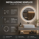 Specchio Rotondo Ø60cm LED a 3 Colori Dimmerabile Accensione Touch      