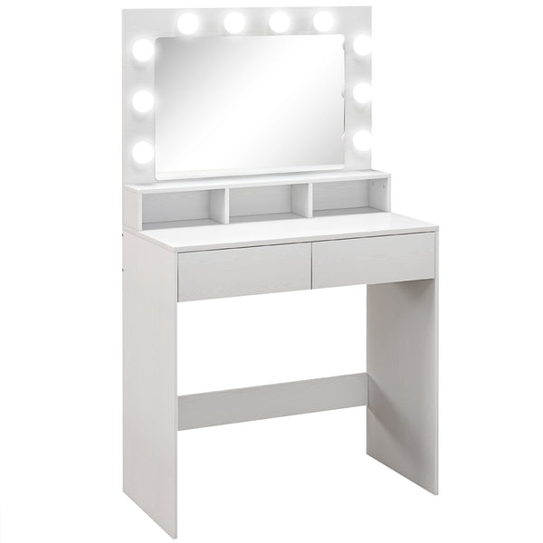 Consolle Trucco con Specchio e 10 Luci LED Stile Hollywood 80x40x135 cm in Melamina Bianco sconto
