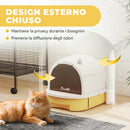 Lettiera per Gatti Chiusa 52x40,5x39 cm con Vassoio Estraibile Maniglia Paletta e 2 Filtri al Carbone Attivo in PP Giallo      