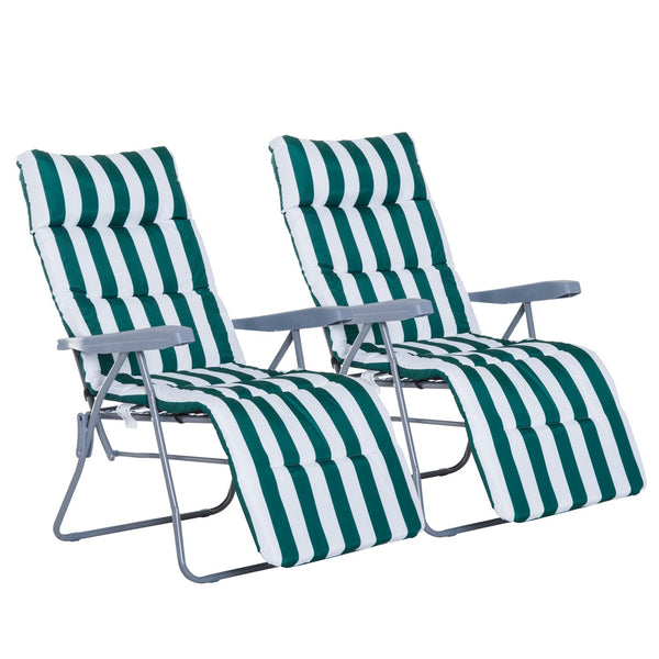 Set 2 Sedie a Sdraio da Giardino Sdraio Prendisole con Braccioli Reclinabili bianco e verde online