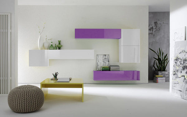 Parete Attrezzata Mobili Salotto con 6 Mobili Sospesi 335x31x15cm TFT  Boost Bianco e Viola acquista