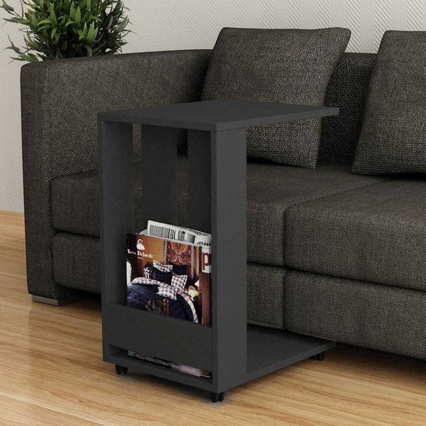 Tavolino da Soggiorno 37,5x45x60 cm Laterale Divano con Ruote in Legno Antracite sconto