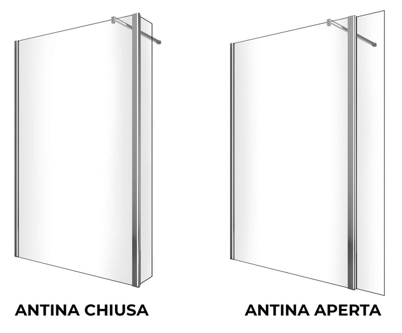 Parete Doccia Walk-In con Antina in Cristallo Trasparente 8mm H200 Varie Misure