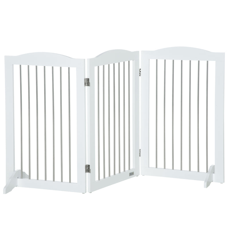 Cancelletto di Sicurezza per Cani Pieghevole 154x30x80 cm con 3 Pannelli in Legno Bianco   