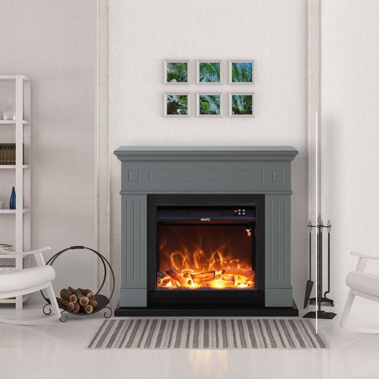 Camino Elettrico da Pavimento 110x95x25 cm Effetto Fiamma 1500W Sined Pienza Grigio Scuro
