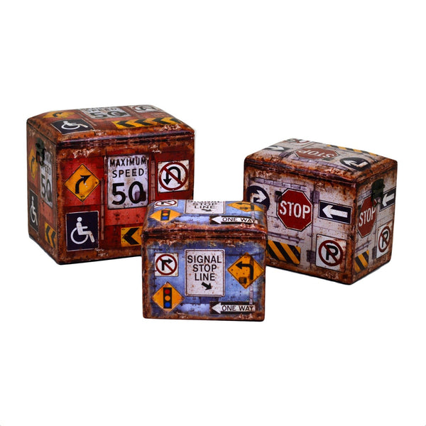 sconto Set 3 Pouf in Similpelle 42x32H38 cm Segnali Autostradali