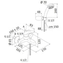 Rubinetto Miscelatore Monocomando Vasca Esterno Doccetta in Ottone Mariani Epic Cromato