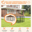 Recinto per Cani 211x141x151 cm con Porticina per Ciotole in Metallo e Tessuto Oxford Nero e Marrone      