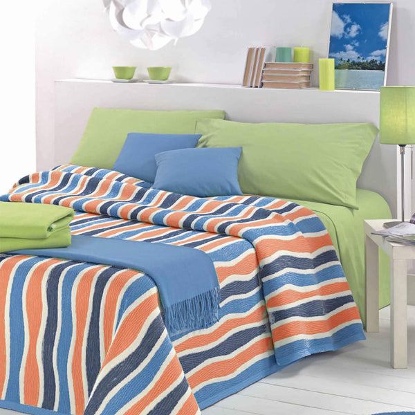 Copriletto in Misto Cotone Cober Lambada Strisce Blu\/Corallo sconto