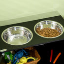 2 Ciotole per Cani Rialzate 60x30x35,5 cm in Acciaio Inox con Vano Contenitore Nero