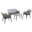 Set Salotto da Giardino Divano 2 Poltrone e Tavolino con Cuscini in Plastica Taupe