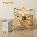 Mobile Bagno a Doghe con Cesti Portabiancheria 82x33x88 cm Capienza 41L in Bambù e Poliestere Crema  