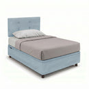 Letto Singolo Contenitore Imbottito Microfibra Azzurro BoxMax Testata Button Varie Misure