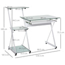 Scrivania da Ufficio Porta PC 116,5x54,5x100 cm con Mensole e Piano in Vetro  Bianca