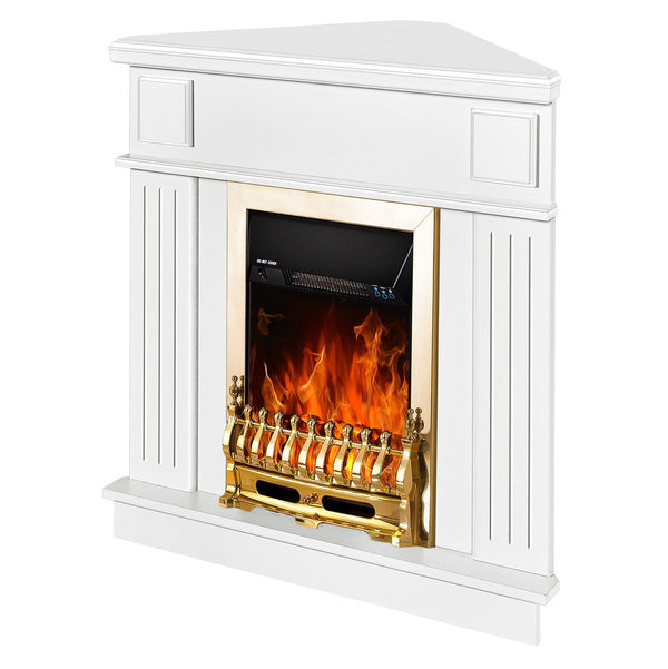 prezzo Camino Elettrico da Pavimento ad Angolo 100x100x50 cm Effetto Fiamma 2000W Marina & Galileo Gold Bianco