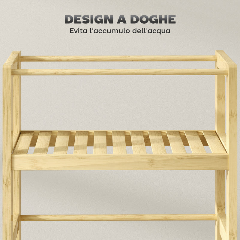 Scaffale Bagno a 3 Livelli 36x15x73 cm con Ruote in Legno di Bambù   