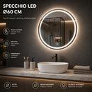 Specchio Rotondo Ø60cm LED a 3 Colori Dimmerabile Accensione Touch      