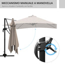 Ombrellone da Giardino Decentrato 3x3 m 8 Stecche Pedale e Manovella in Alluminio e Poliestere Cachi