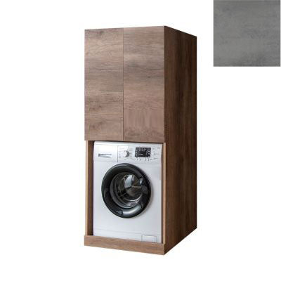 Mobile Lavanderia a Colonna per Lavatrice e Asciugatrice con 2 Ante Installabili Sopra o Sotto 70x70x174A cm in Nobilitato Unika Grigio Cemento