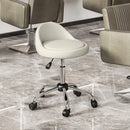 Sgabello con Ruote Ø50x63-83 cm con Seduta Girevole e Altezza Regolabile in Finta Pelle PU Bianco      