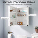 Armadietto Porta Medicinali da Parete 40x18x60 cm con 2 Chiavi e 6 Scomparti in Acciaio Laminato Bianco      