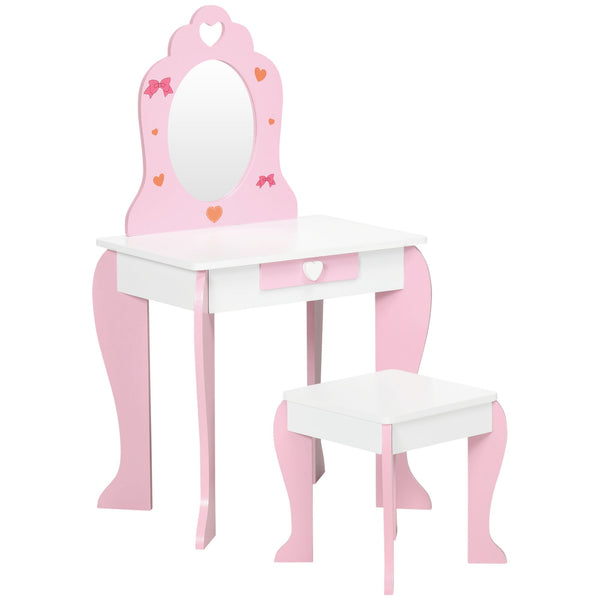 sconto Specchiera Giocattolo per Bambini 50x36,5x89,5 cm con Sgabello in MDF Bianco e Rosa