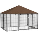 Recinto per Cani 211x141x151 cm con Porticina per Ciotole in Metallo e Tessuto Oxford Nero e Marrone      