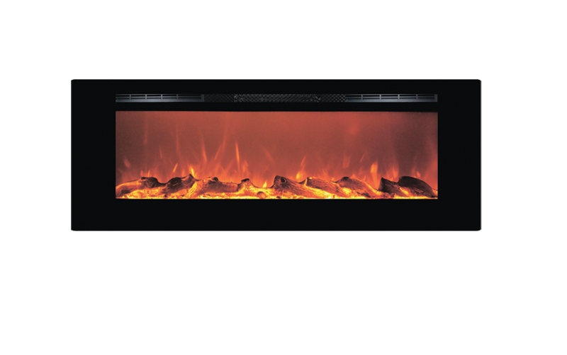 Camino Elettrico da Incasso 54,4x128x14 cm Effetto Fiamma 1500W Hermes Nero