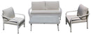 Set Salotto da Giardino in Polyrattan Divano 2 Poltrone e Tavolino Adila Bianco