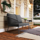 Divano da Giardino 2 Posti Stile Boho 112x72x76 cm con Cuscini Sfoderabili e Braccioli in Rattan PE e Acciaio Grigio      