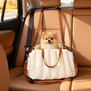 Seggiolino Auto per Cani Piccoli con Guinzaglio e Base Antiscivolo Convertibile in Borsa in Tessuto Oxford Crema      